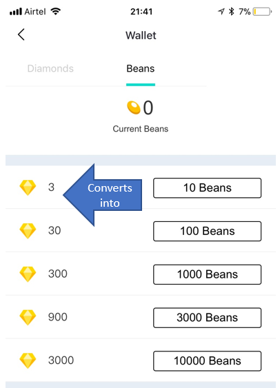 Convert Beans to Diamonds in Bigo Live